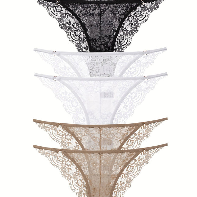 6pcs Solid Lace Thongs