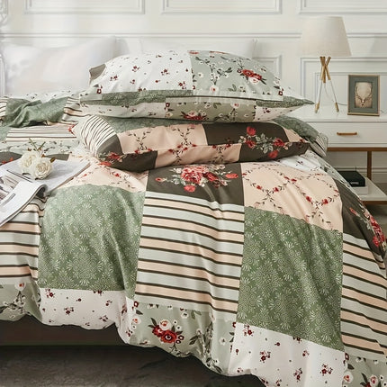 Pastoral Flower Plaid Duvet Cover Set - 3pcs Cozy Style