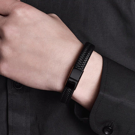 Men's Black Woven Leather Bracelet