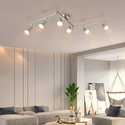 Modern Black LED Ceiling Spotlight - 6 Flames Swivel GU10 Lamp