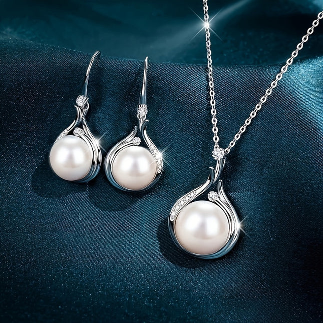 Elegant Pearl Necklace & Earrings Set