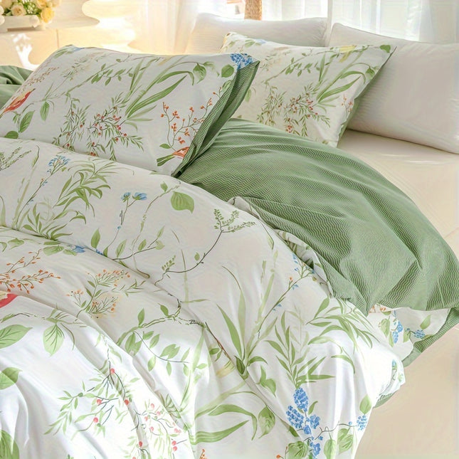 3pcs Flower and Bird Print Quilt Cover Set