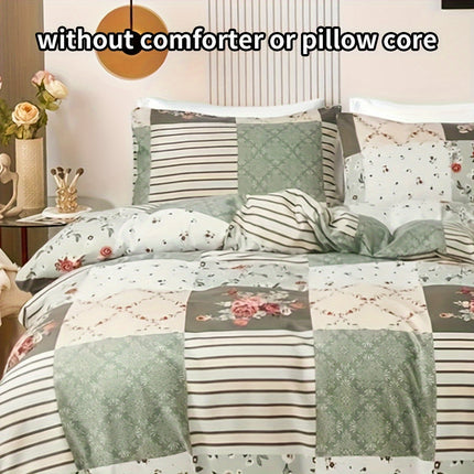 Pastoral Flower Plaid Duvet Cover Set - 3pcs Cozy Style
