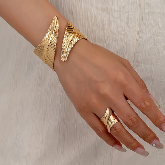 Golden-Toned Bohemian Bracelet & Ring Set