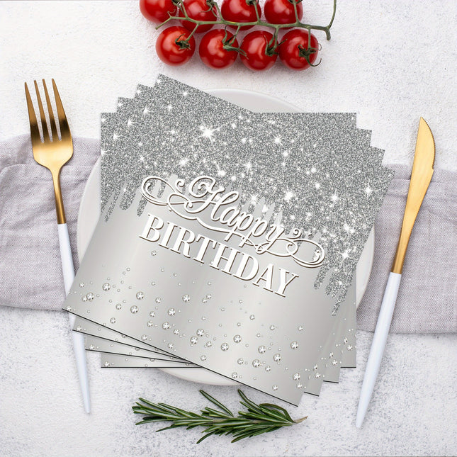 40pcs Silvery Diamond Happy Birthday Napkins