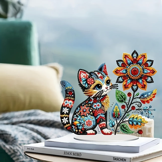 DIY Acrylic Diamond Art Kit - Cat & Flower
