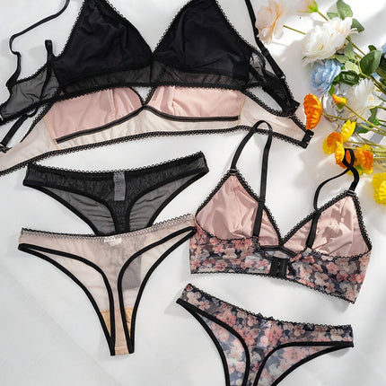 3-Piece Color Block Lingerie Set
