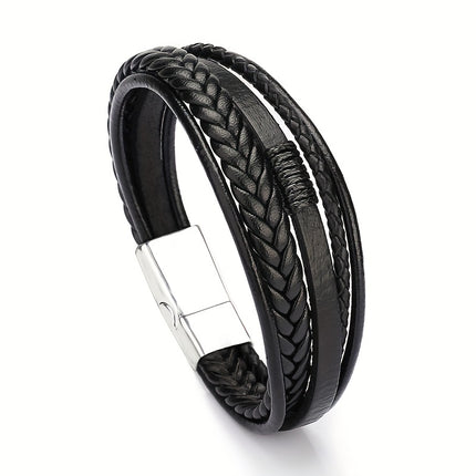 European & American Faux Leather Woven Bracelet