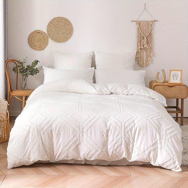 Boho Grid Tufted Duvet Cover Set - Cozy & Soft