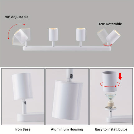 LED Ceiling Spotlight 4 Bulbs – White Swiveling GU10 Ceiling Lamp