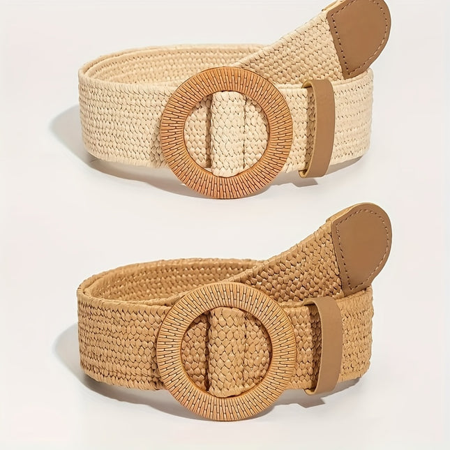 Boho Straw Woven Belt Set