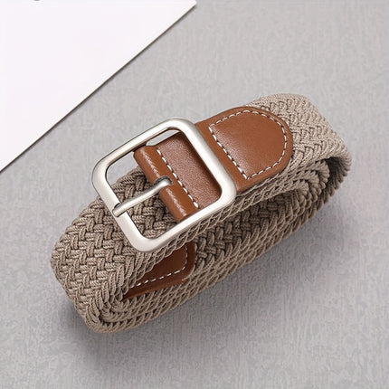 Elastic Braided Belt with Square Buckle