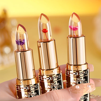3pcs Flower-Shaped Crystal Gel Lipstick Set – Color Changing