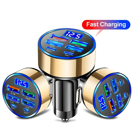 6-in-1 Fast Car Charger with LED Display