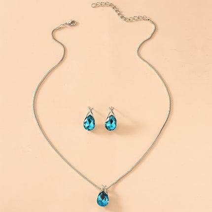 Teardrop Crystal Pendant Jewelry Set