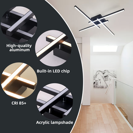 3-Color 60.96cm Modern Ceiling Light - 40W LED, Black
