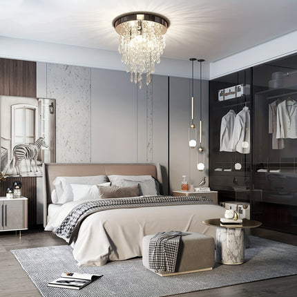 Mini Crystal Flushmount Chandelier - Elegant Chrome Ceiling Light