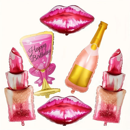 Champagne Lipstick Wine Glass Foil Balloons – Party Fun