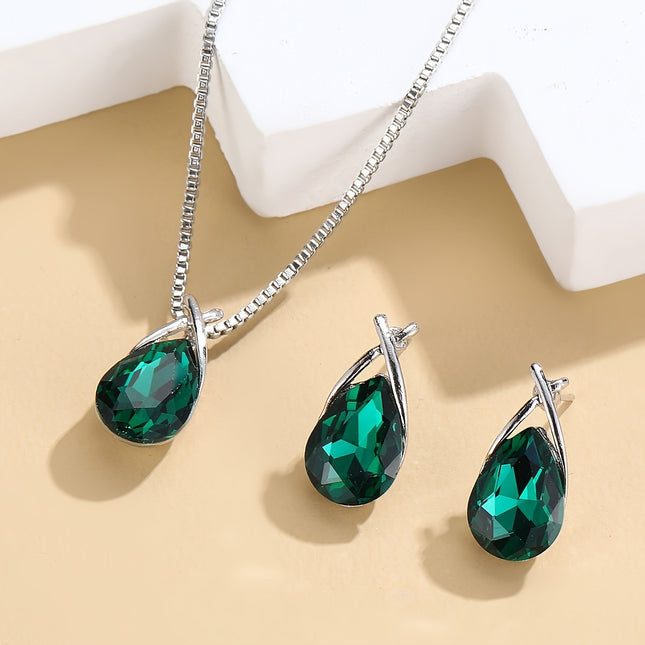 Teardrop Crystal Pendant Jewelry Set