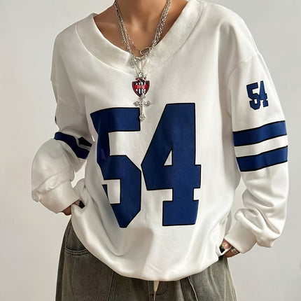 V-Neck Sports Sweatshirt with Number 54 Print – Cozy & Cool - Monti Bargains