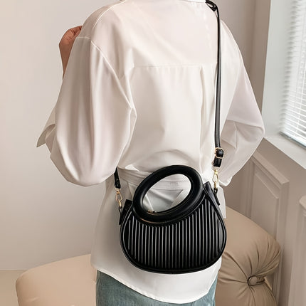 Black Striped Embossed Crossbody Bag