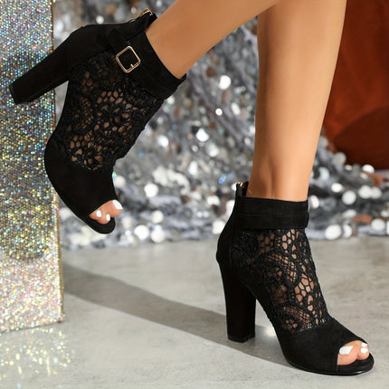 Chic Floral Mesh Peep-Toe Booties