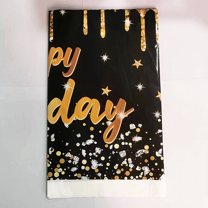 Elegant Black & Gold Birthday Tablecloth – Celebrate in Style!