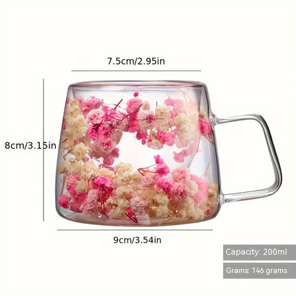 Chic Floral Double-Walled Glass Mug – Ideal for Hot & Cold
