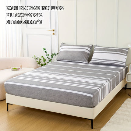 Striped Print Bedding Set - Soft, Comfortable All-Season Set