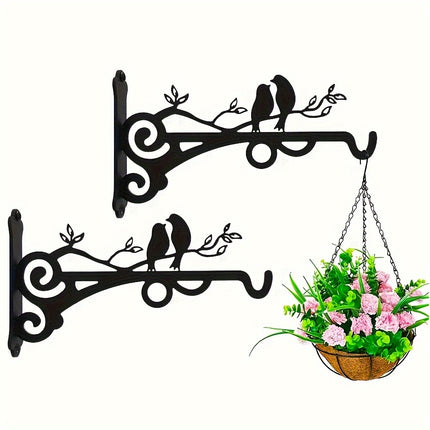 Elegant Black Wrought Iron Bird Design Flower Pot Hanger