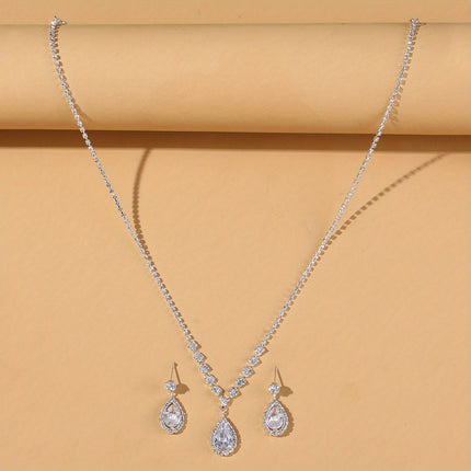 Elegant Silver-Plated Zirconia Necklace & Earring Set for Women - Monti Bargains
