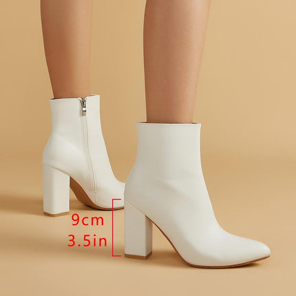 Elegant White Block Heel Boots