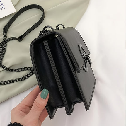 Black Square Textured Chain Shoulder Bag