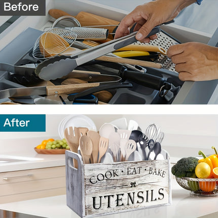 Rustic Wooden Utensil Holder