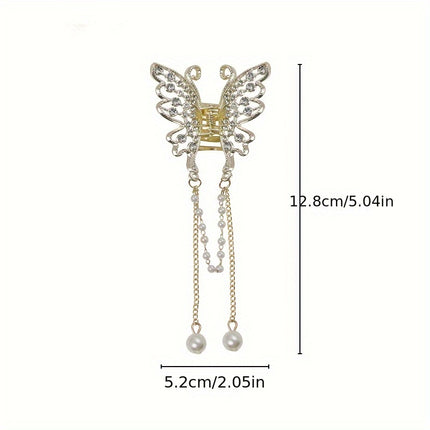 Elegant Rhinestone Butterfly Tassel Hair Clip