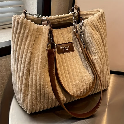 Elegant Corduroy Tote Bag – Stylish, Spacious, Everyday Essential - Monti Bargains
