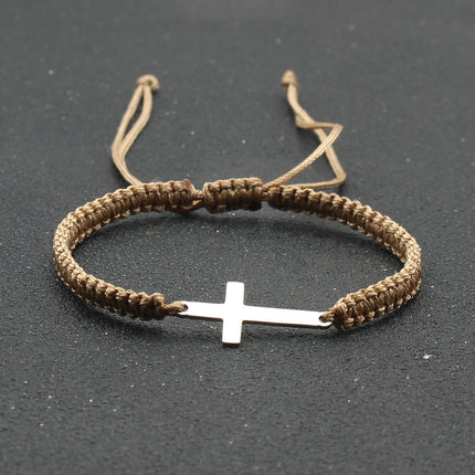 Men's Braided Stainless Steel Cross Bracelet