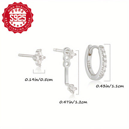 S925 Silver Flower Zirconia Earring Set