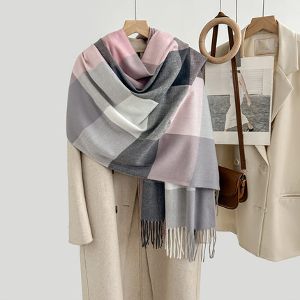 Cozy Plaid Tassel Cashmere Scarf
