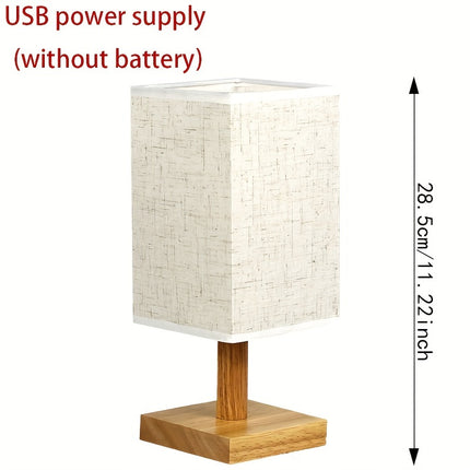 Chic USB-Powered Linen Square Table Lamp – LED Nightlight