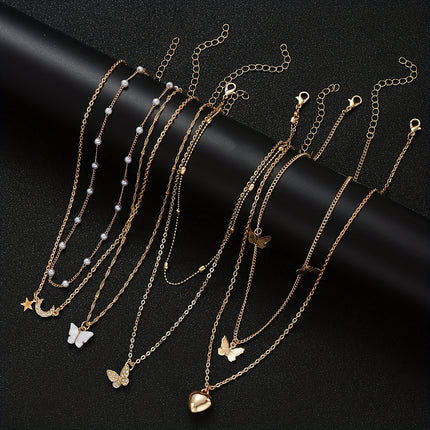 11pcs Faux Pearl & Rhinestone Necklace Set