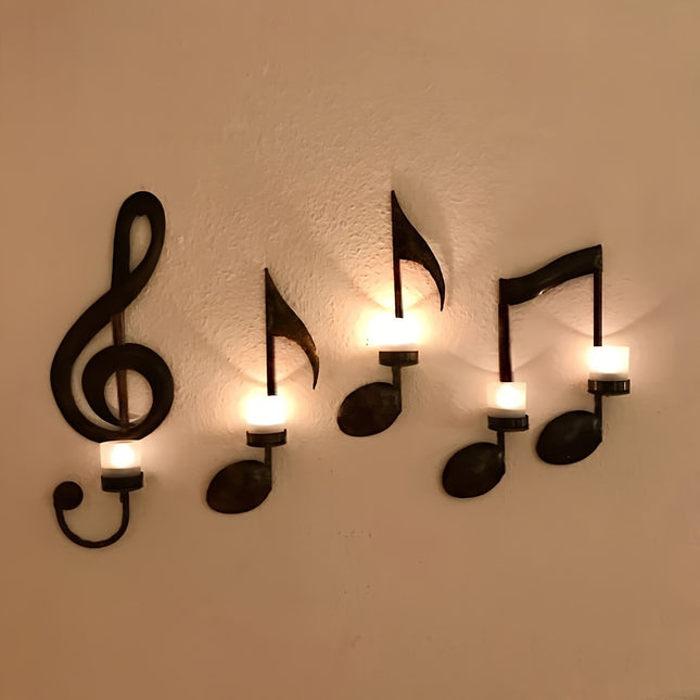 4pcs Black Music Note Wall Sconce - Metal Candle Holder