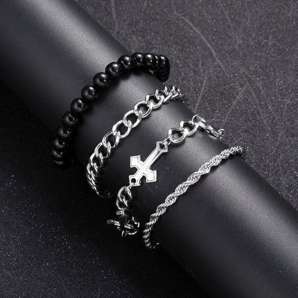 4pcs Men's Iron Cross Bead Bracelet Set