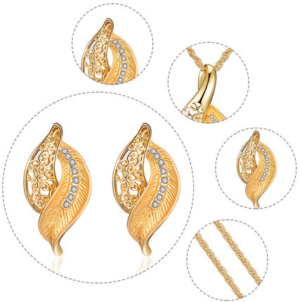 Hollow Leaf Rhinestone Jewelry Set