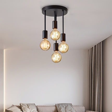 Black Modern 4-Light Chandelier - Iron Branch Ceiling Light