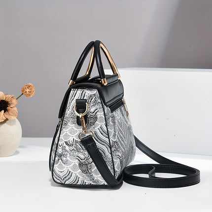 Geometric Print Faux Leather Handbag