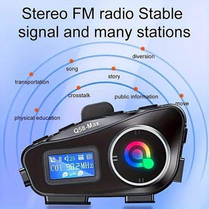 Q58MAX Wireless Motorcycle Helmet Headset with FM Radio & Intercom