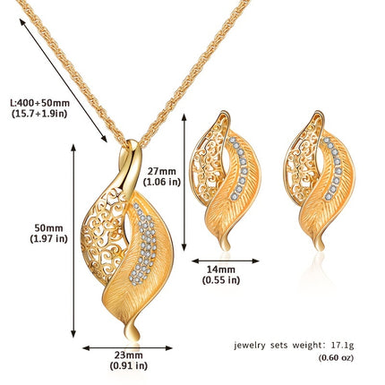 Hollow Leaf Rhinestone Jewelry Set