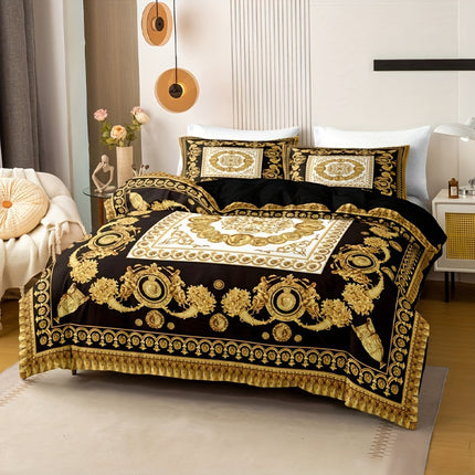 Luxury Black & Golden Digital Printed Duvet Cover Set