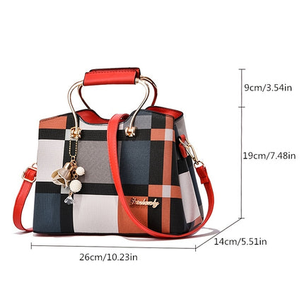 Colorblock Plaid Pendant Shoulder Bag